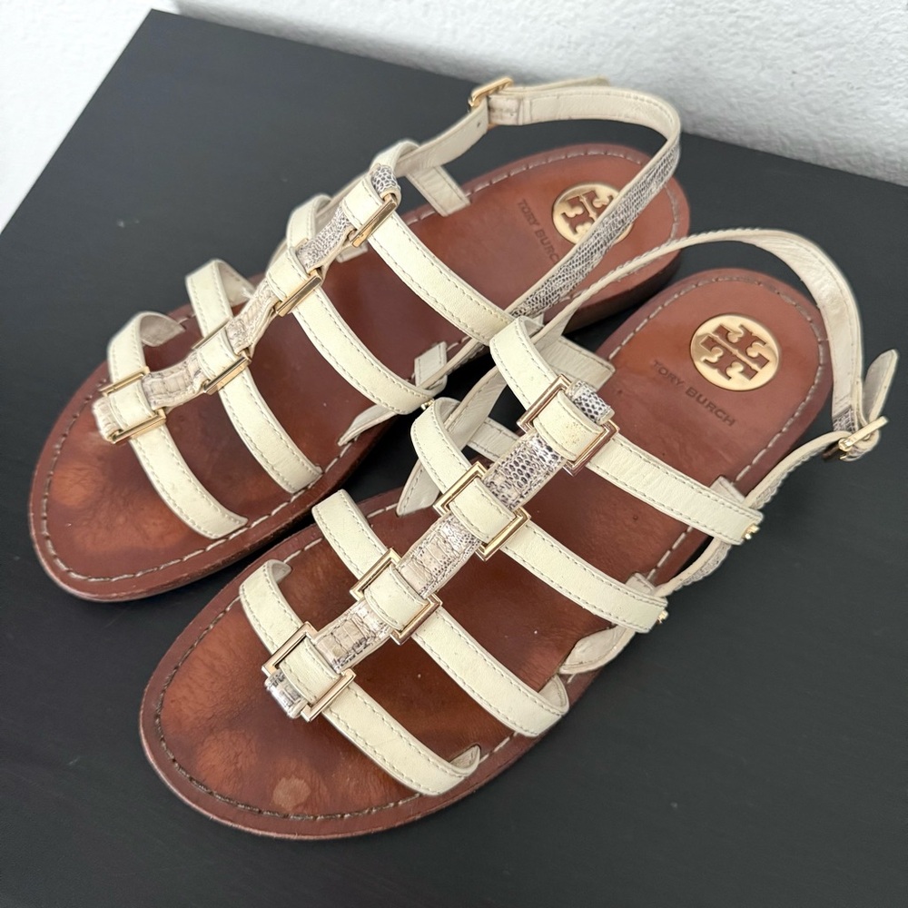 Tory Burch Reggie Gladiator Leather Flat Sandal